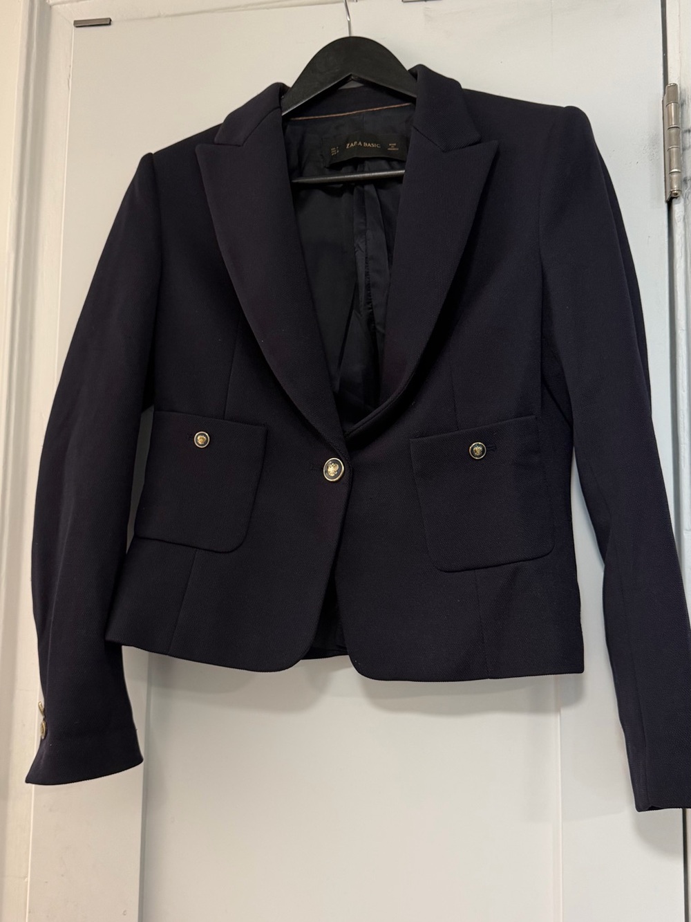 Zara Navy Single-Button Tailored Blazer with Gold Buttons